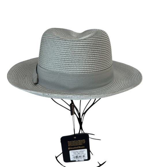 BRUNO CAPELO Hat Mens Size Large Silver Gray Straw Fedora Francesco Collection - Picture 6 of 10